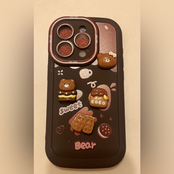 Iphonene 15 pro soft phone case bear & sweets charm with fluffy lanyard NWT - Picture 9 of 9